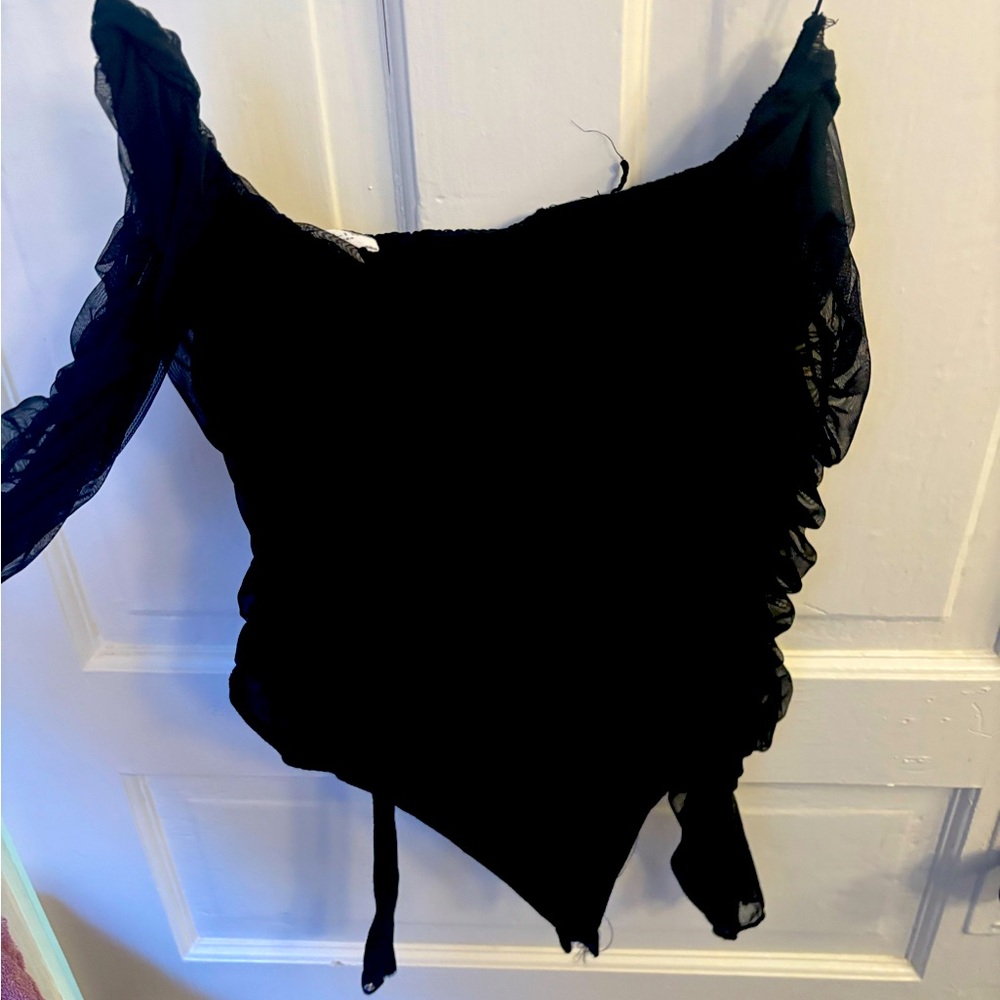 Le Lis black off the shoulder rouched arm bodysuit